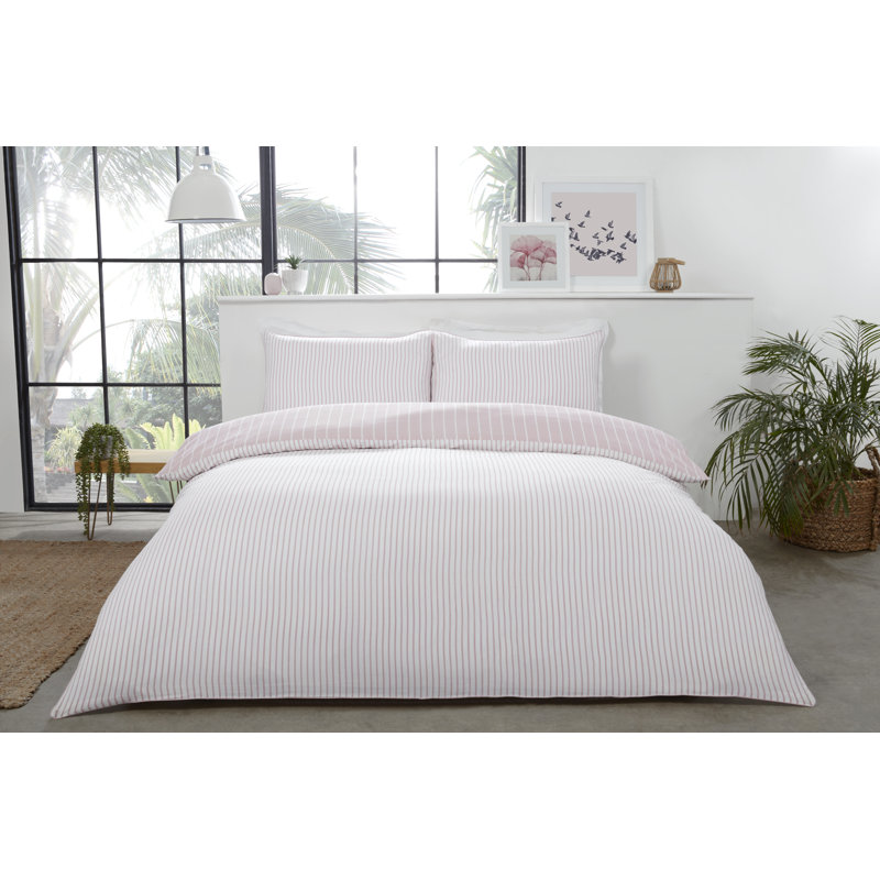 Eriksay Striped Duvet Cover Set with Pillowcases Included, Blush/White, Super King - 2 Standard Pillowcases