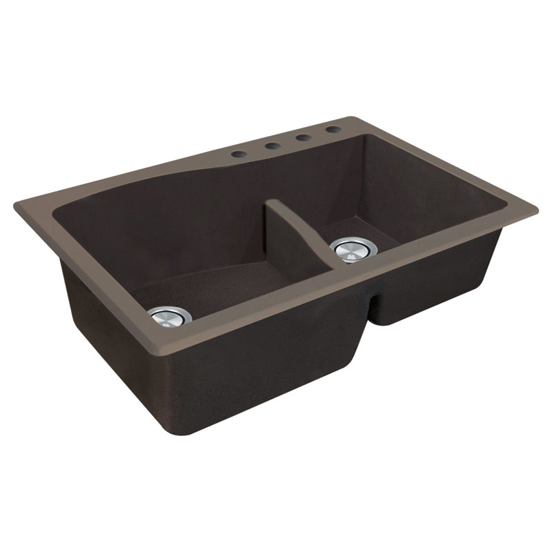 Aversa 33'' L Double Bowl Granite Kitchen Sink, Espresso, 4-BCDE Hole