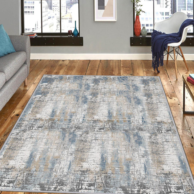 Stylish Woven Carpet, 5.2 x 7.5 Feet | 100% Polyester, 0.3 in Pile Height, Antibacterial, Non-Slip PVC Dot Underside | Machine Washable, 3D Digital Print | Perfect for Living Room, Bedroom & Home Décor