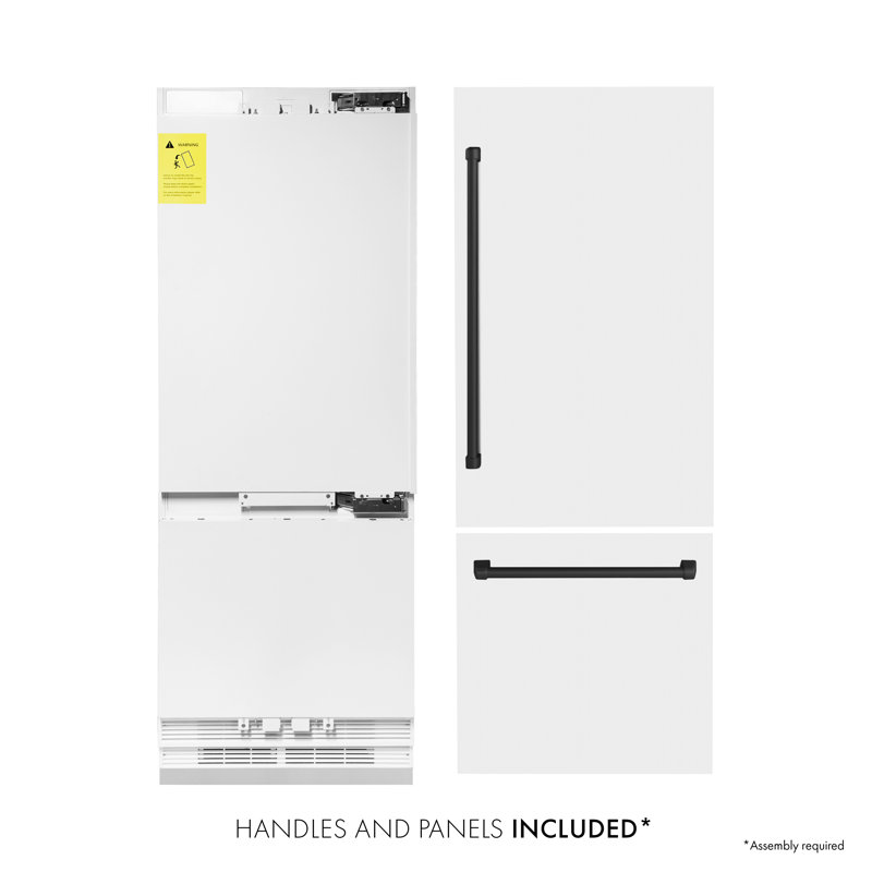 ZLINE 30 Autograph Edition 16.1 cu. ft. Built-in 2-Door Bottom Freezer Refrigerator with Accent, White Matte, Matte Black
