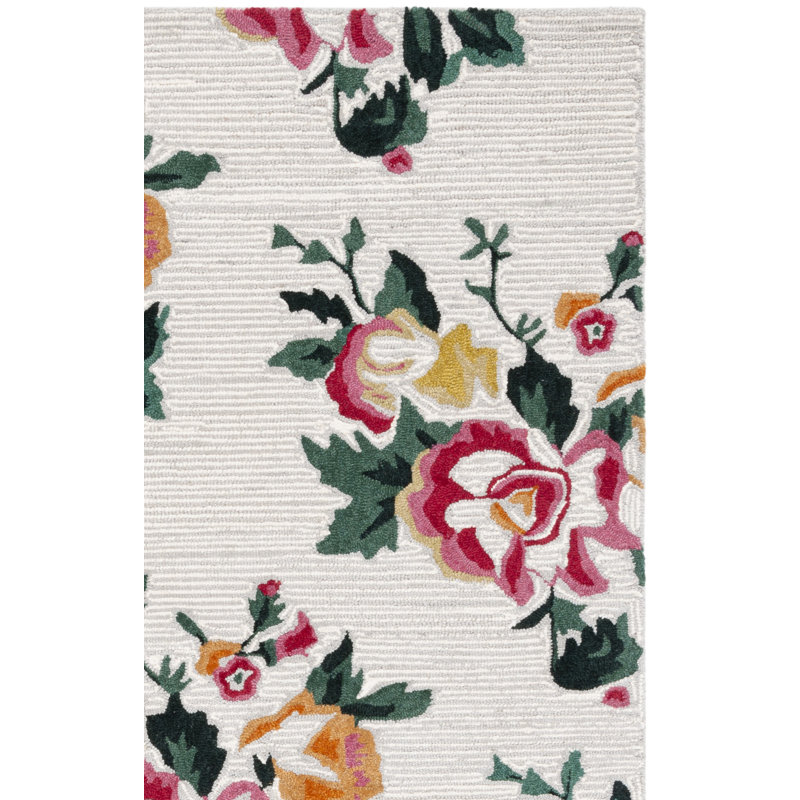 Akyrie Floral Handmade Tufted Wool Ivory/Red Area Rug, Rectangle 8' x 10'