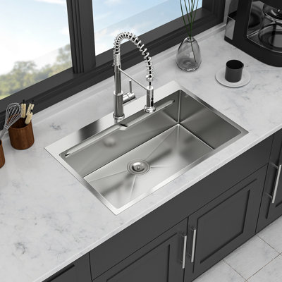 33" Drop In Kitchen Sink - 33*22 Inch Kitchen Sink Drop-In Topmount Single Bowl 16 Gauge Stainless Steel Ledge Workstation Kitchen Sinks