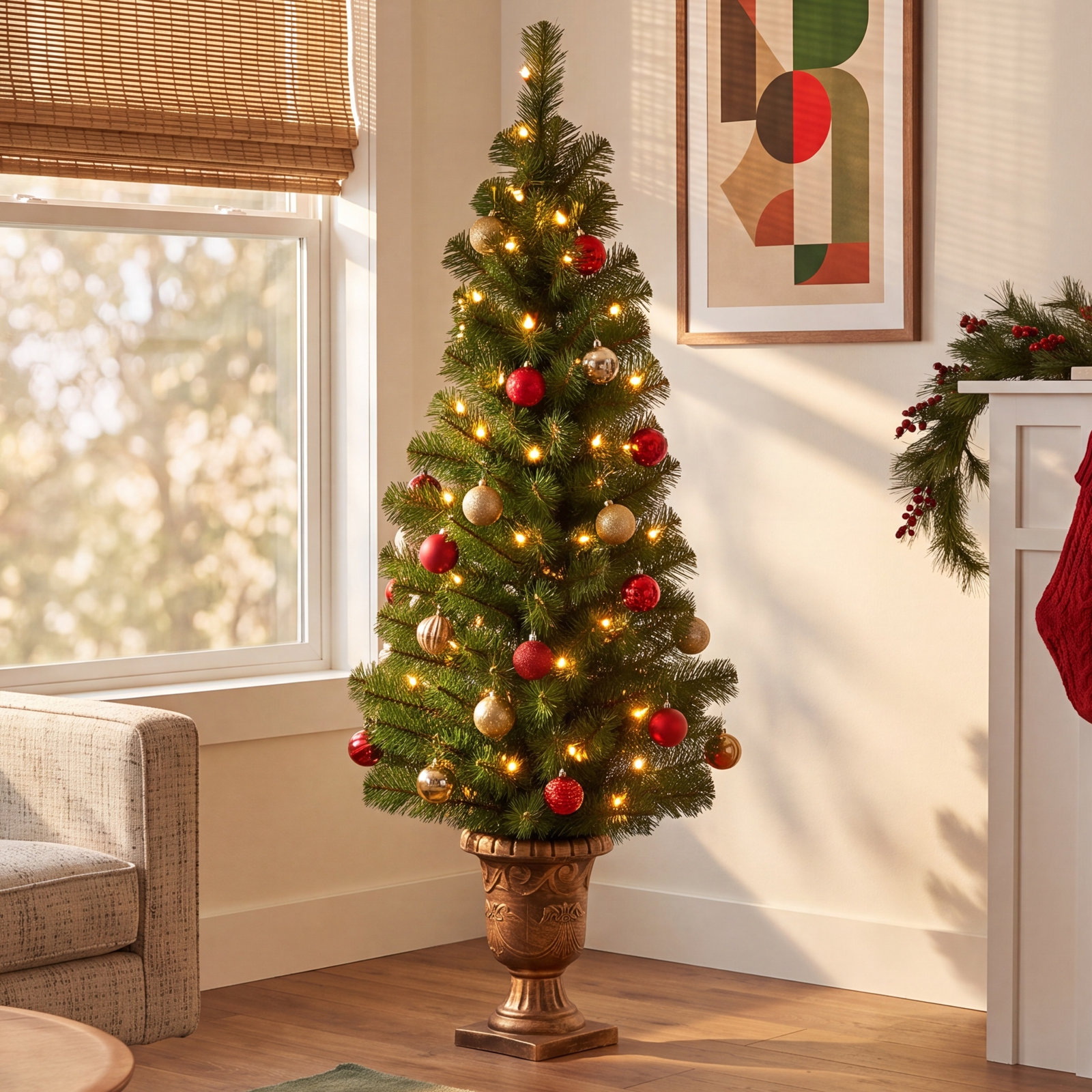 Pre-Lit Spruce Christmas Tree, 4'
