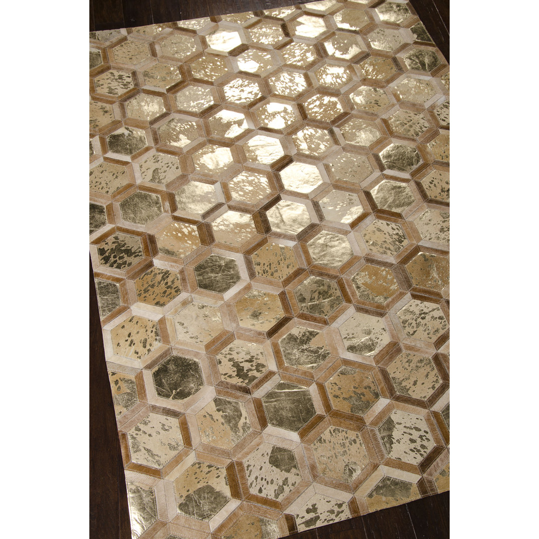 Staple Hill Handmade Cowhide Gold Area Rug Everly Quinn Rug 