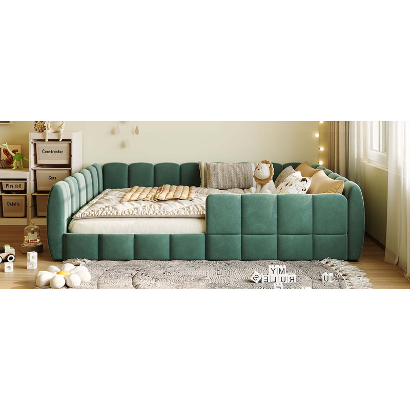 Lit double capitonné en velours, Green