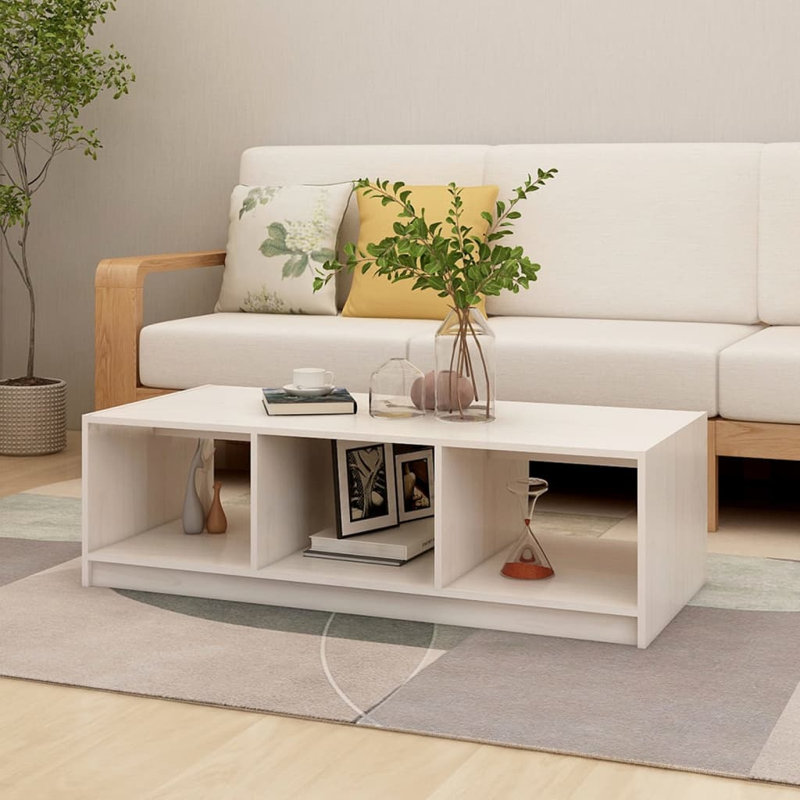 Coffee Table Natural Pine Solid Pinewood Medium Coffee Table, White