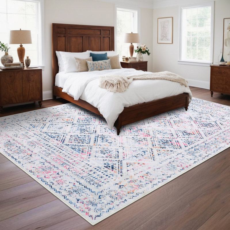 Elegant Oriental Machine Washable Rug with Rubber Anti-Slip Backing Ideal for Living Room, Dining Room, Bedroom, Office & Playroom