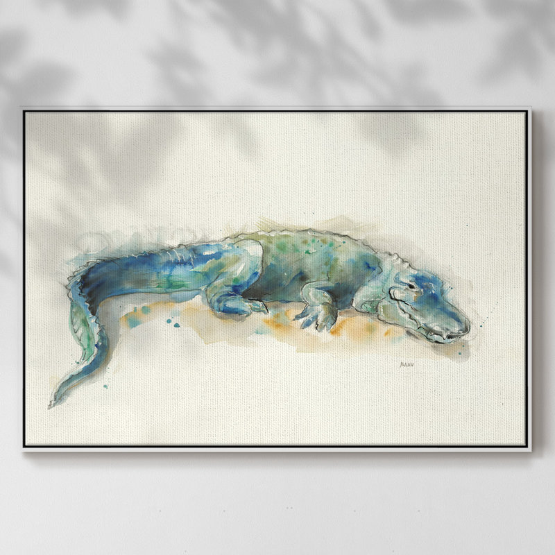 " Alligator ", White Closed Corner Framed Canvas, 17" H x 25" W x 2" D