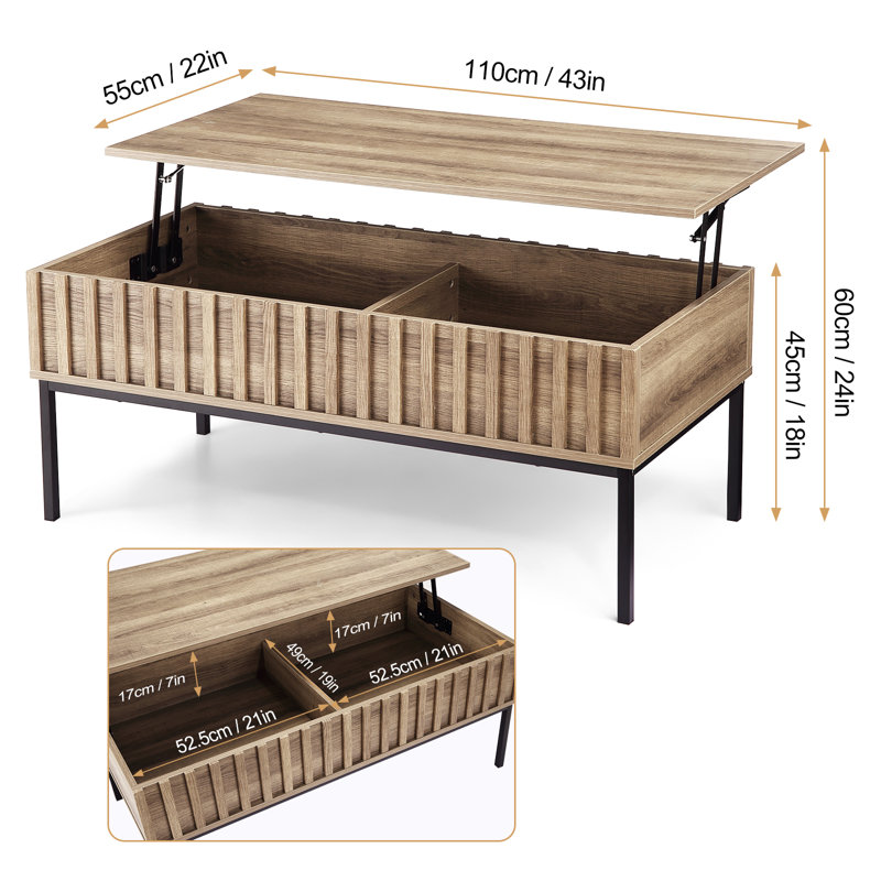 Lift Top Coffee Table With Storage Shelf And Hidden Compartment
