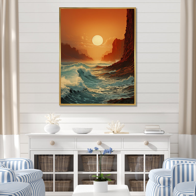 «Coastal Minimalisme Photo X III», art mural sur toile nautique et plage, H 32 po x l 16 po x P 1 po, Cadre flottant doré