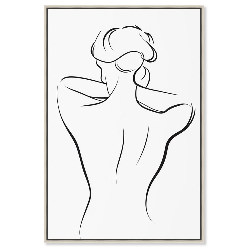 «Woman in Contour II», art mural minimaliste par Art Remedy, H 31 po x l 21 po, Cadre flottant, Argent argent