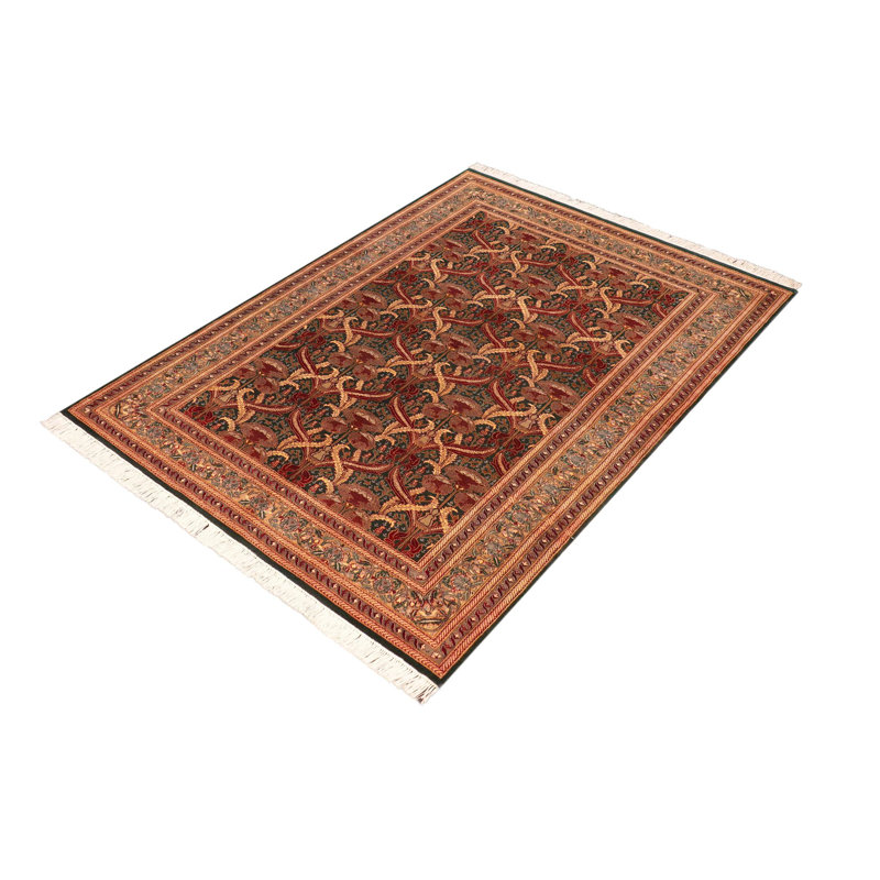 Tapis oriental vert / brun clair / rouge en laine noué à la main 5 pi 5 po x 8 pi 1 po Parand
