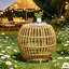 Light Brown Bohemian Faux Rattan Round Accent Table, Handcrafted Wicker Side Table For Indoor & Outdoor Use, For Living Room/Patio/Garden