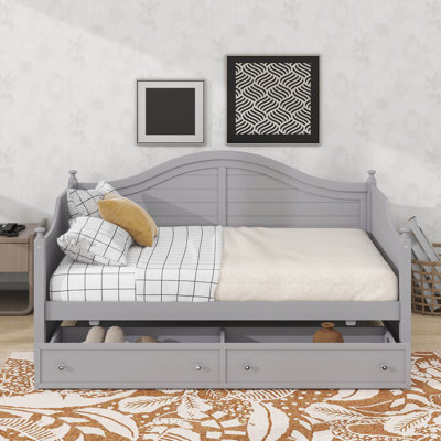 Twin Size Wood Daybed With 2 Storage Drawers ,Wooden Sofa Bed With Handrail For Living Room Bedroom
