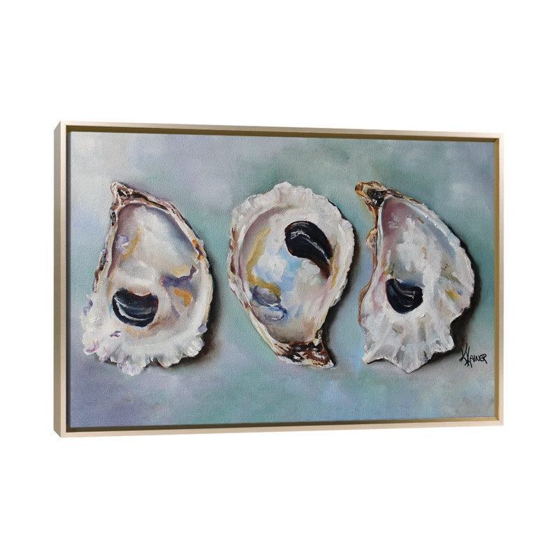 «Bay Oyster Shells» par Kristine Kainer, reproduction, Toile avec cadre flottant, H 18 po x l 26 po, Blanc patiné
