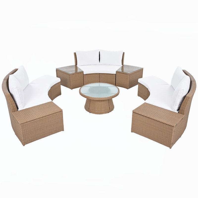 Patio Dining Sets, White/Natural Wood