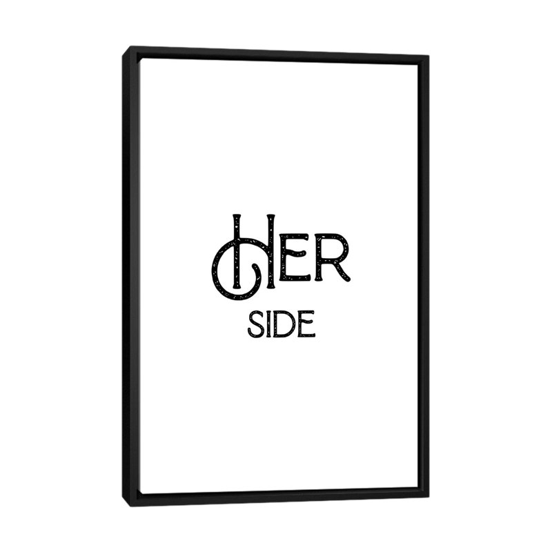 Her Side-impression d’art textuel, Pas de tapis, H 60 po x l 40po x P 1,5 po, Toile avec cadre noir