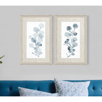 HomeRoots " Set Of Two Gray Botanical White Framed Print Wall Art " 2 - Pieces