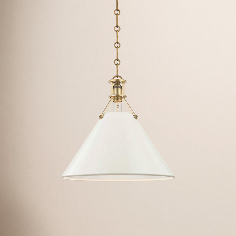 Painted No.2 Pendant by Mark D. Sikes, 14.5" H x 16" W x 16" D, Off-White, Aged Brass