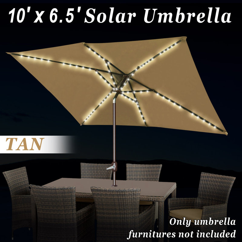 Parasol de marché rectangulaire avec lumière DEL 6,5 pi x 10 pi Dilschad, Taupe