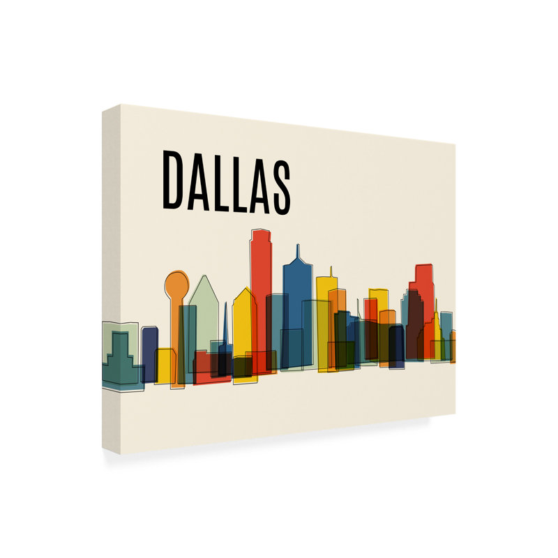 Paysage urbain moderne Mid-Century de Dallas, H 14 po x l 19 po x P 2 po