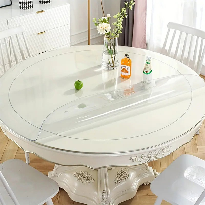 Tapis de table rond transparent en PVC de 48 pouces résistant à l'usure et à la chaleur.