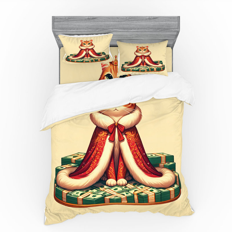 Ensemble de literie pour chat Ambesonne et crème vert chasseur orange, Housse de couette très grand lit californien + 3