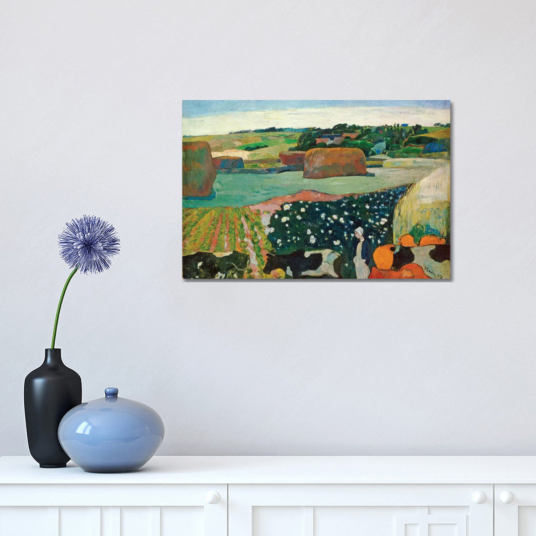 Haystacks In Brittany by Paul Gauguin - Wrapped Canvas Print