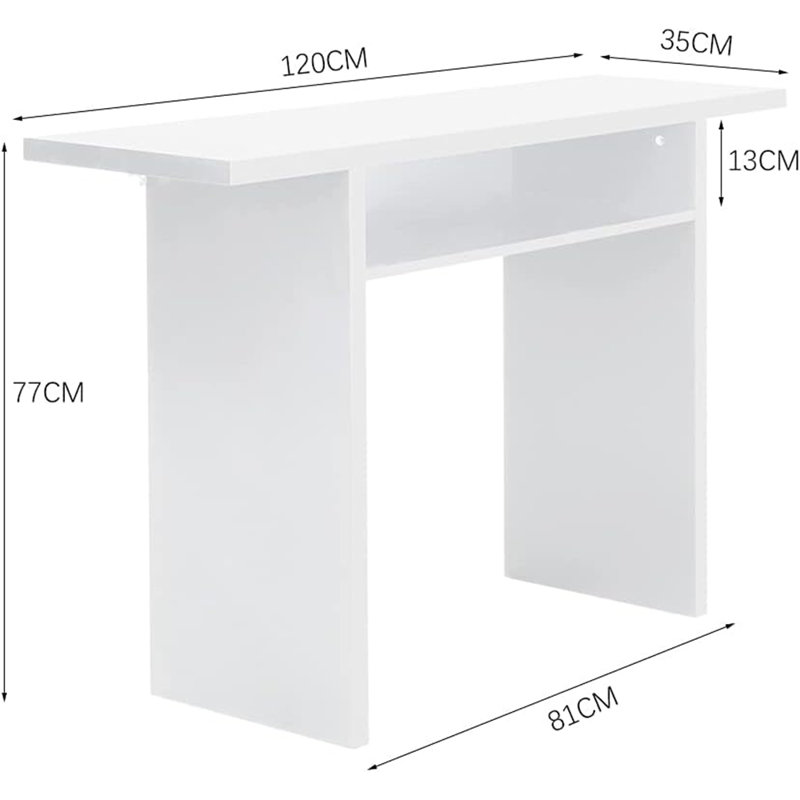 Emar 120Cm Narrow Rectangular Console Table with Storage Shelf, White, White