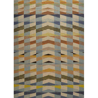 Tapis bleu/beige handwoven à tissage plat