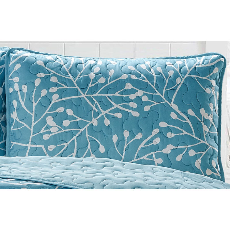 Ensemble de courtepointe Arriyana Branches, Aigue-marine, Courtepointe simple et 1 taie décorative