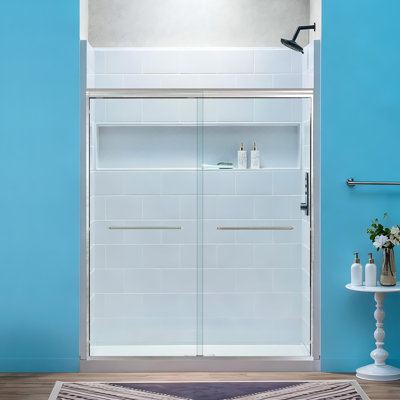 Woodbridge 60" X 32" Glue-up Shower Combo Kit - Glossy White Shower Walls, White Center Drain Shower Base & Double Sliding Door With 5/16" Clear Tempered Glass