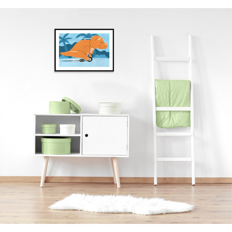 «Riding Dino 2», impression sur papier, H 24,5 po x l 34,5 po x P 1,18 po, Encadré de boîte noir