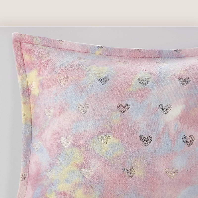 Twin Pink Multi/Gold Microfiber Plush Comforter Set with Hearts