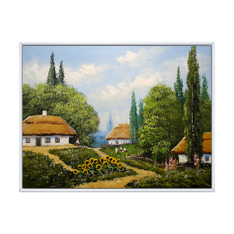 «Old Rustic Village Lanscape X III», reproduction d'art sur toile, H 16 po x l 32 po x P 1 po, Cadre flottant blanc