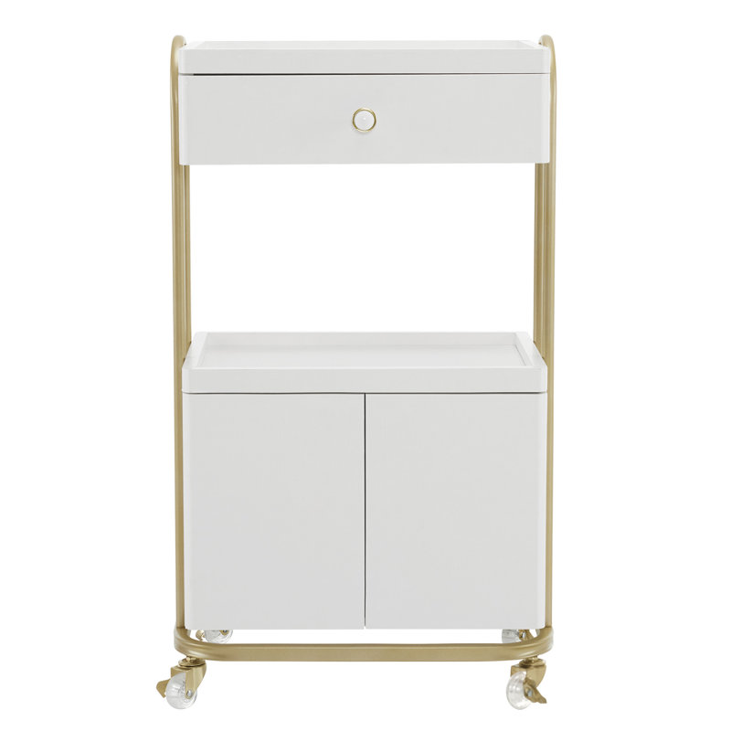 Utility Cart with Storage Drawer and Cabinet, Rolling Trolley with Metal Frame, White