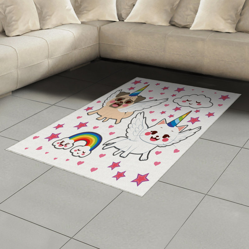 Tapis décoratif Fontenot Unicorn, Rectangle— 4 pi x 5 pi 8 po