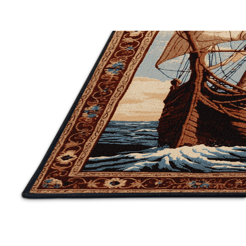 Machine Washable Transportation Brown Area Rug