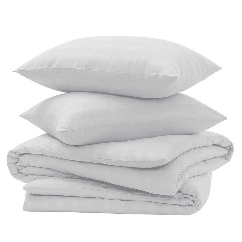 Striped 4-Piece Microfiber Bedding Set, Duvet Cover, Fitted Sheet & Pillowcases , White Striped