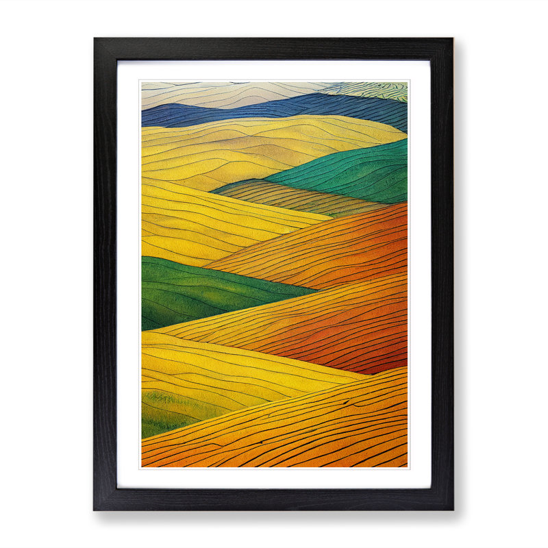Watercolour Wheat Field Vol.1 - Picture Frame Print, 46cm H x 34cm W x 2cm D, Oak