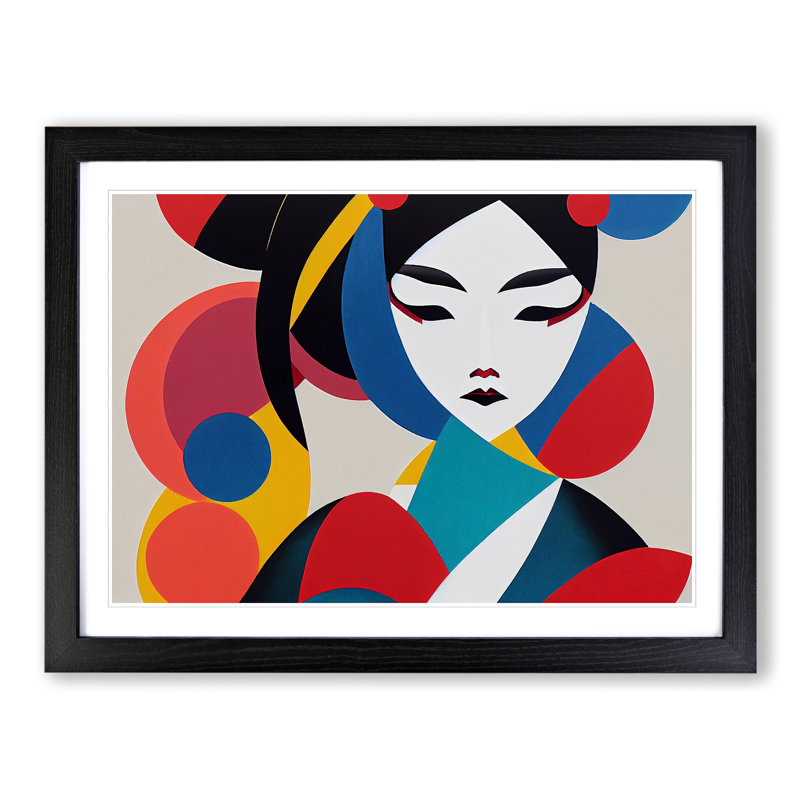 Abstract Geisha - Single Picture Frame Print, Black, 46cm H x 64cm W x 2cm D
