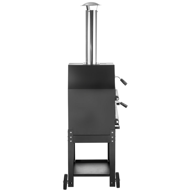 Black Steel 2-Layer Outdoor Gas Pizza Oven with Wheels