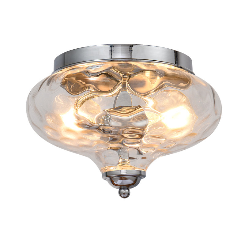 Ayame 2-Light Hammered Glass Flush Mount Pendant Ceiling Light, Chrome