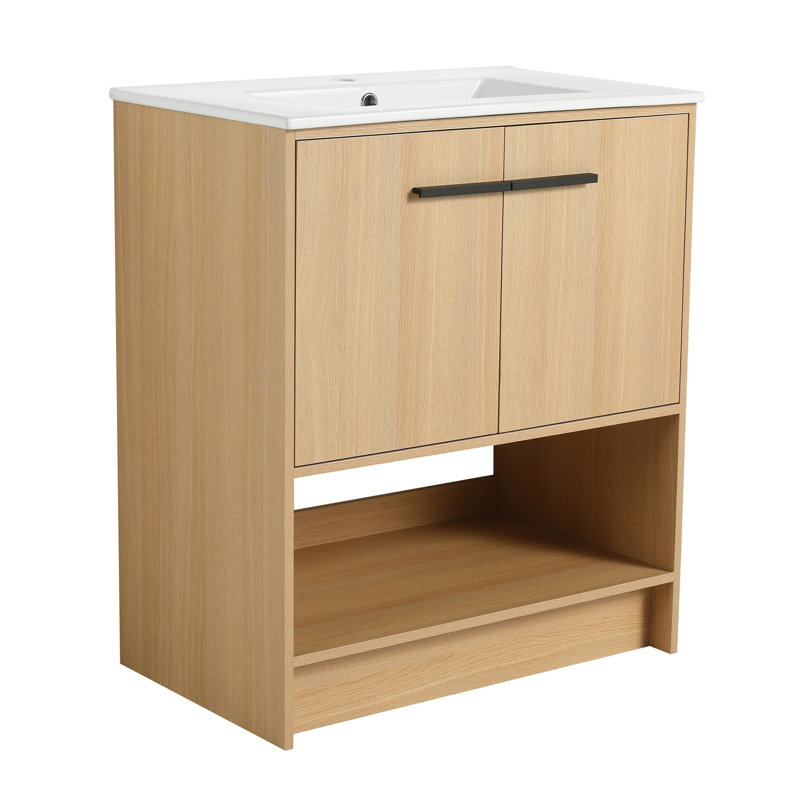 Bathroom Vanity with Ceramic Sink, Oak