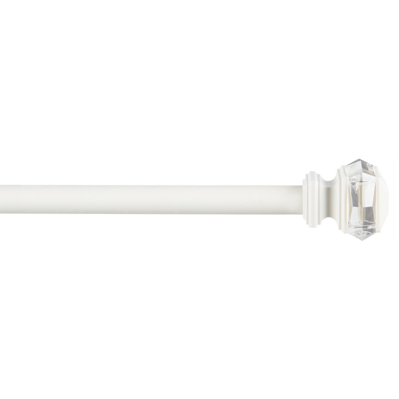 White Iron Curtain Rod with Crystal Finials, Adjustable