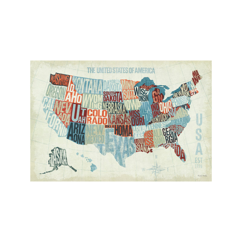 Usa Modern Blue 1 Piece Wrapped Canvas Wall Art, 152.5 cm H x 101.5 cm W