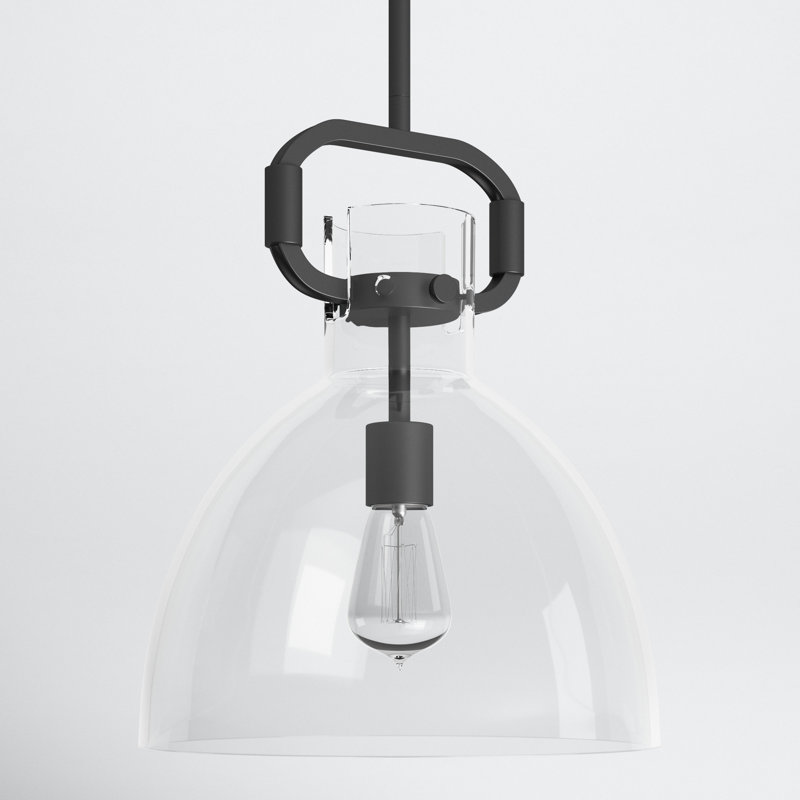 Shay 1-Light Dimmable Glass Dome Pendant, Matte Black