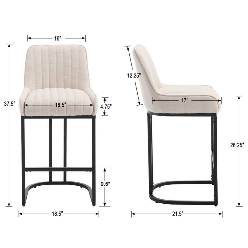 Beige Velvet Upholstered Counter Stools with Gold Metal Base, Set of 2