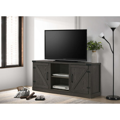 Meuble télé de 58 po de largeur avec 2 tablettes ouvertes et 2 armoires