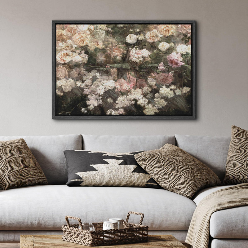 Vintage Floral Patterns " Tranquil Rose Garden Shabby Elegance Floral Illustrations Rustic French Country ", Black